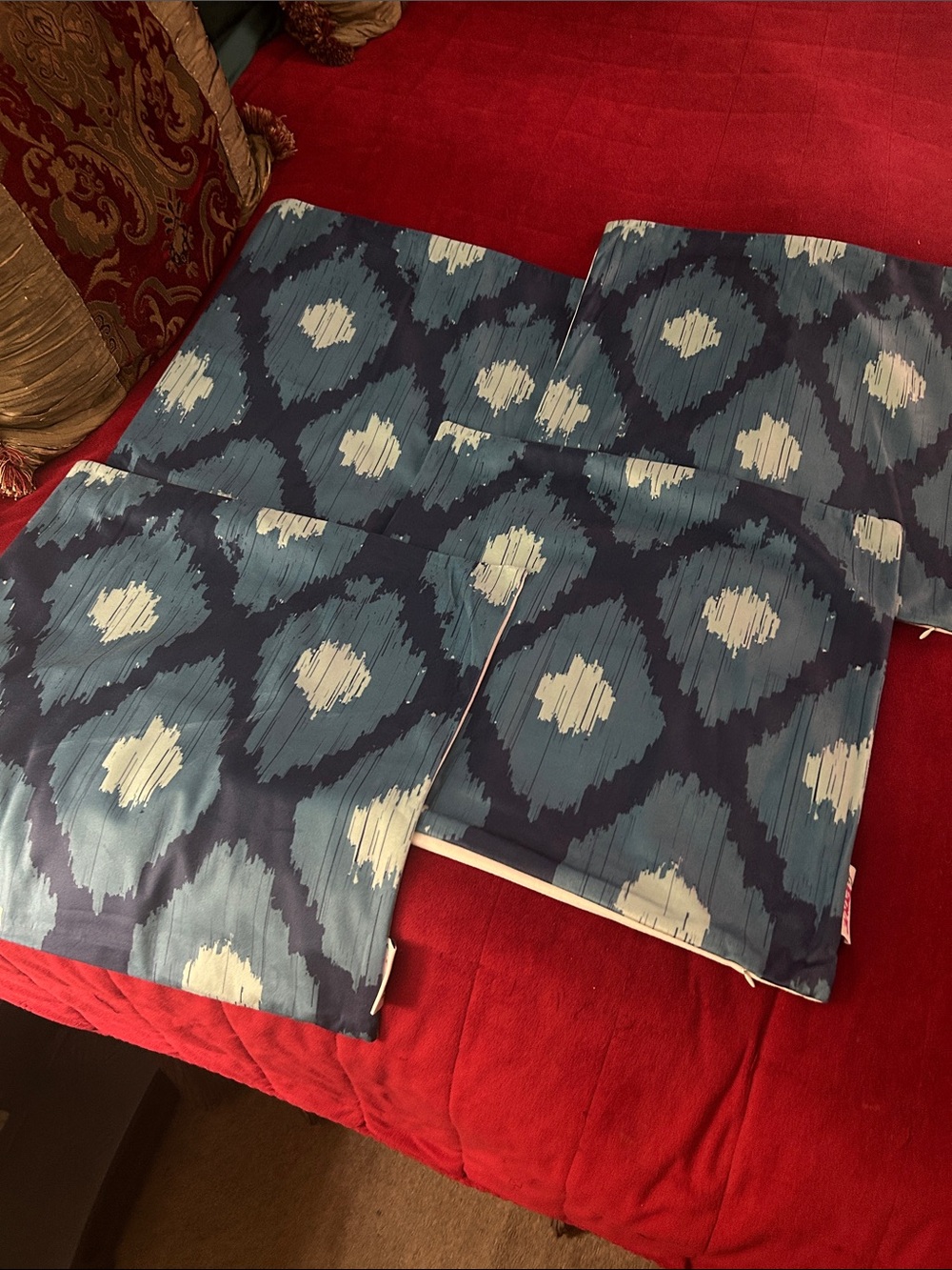 Blue Ikat Decorative Throw Pillow Covers - Set